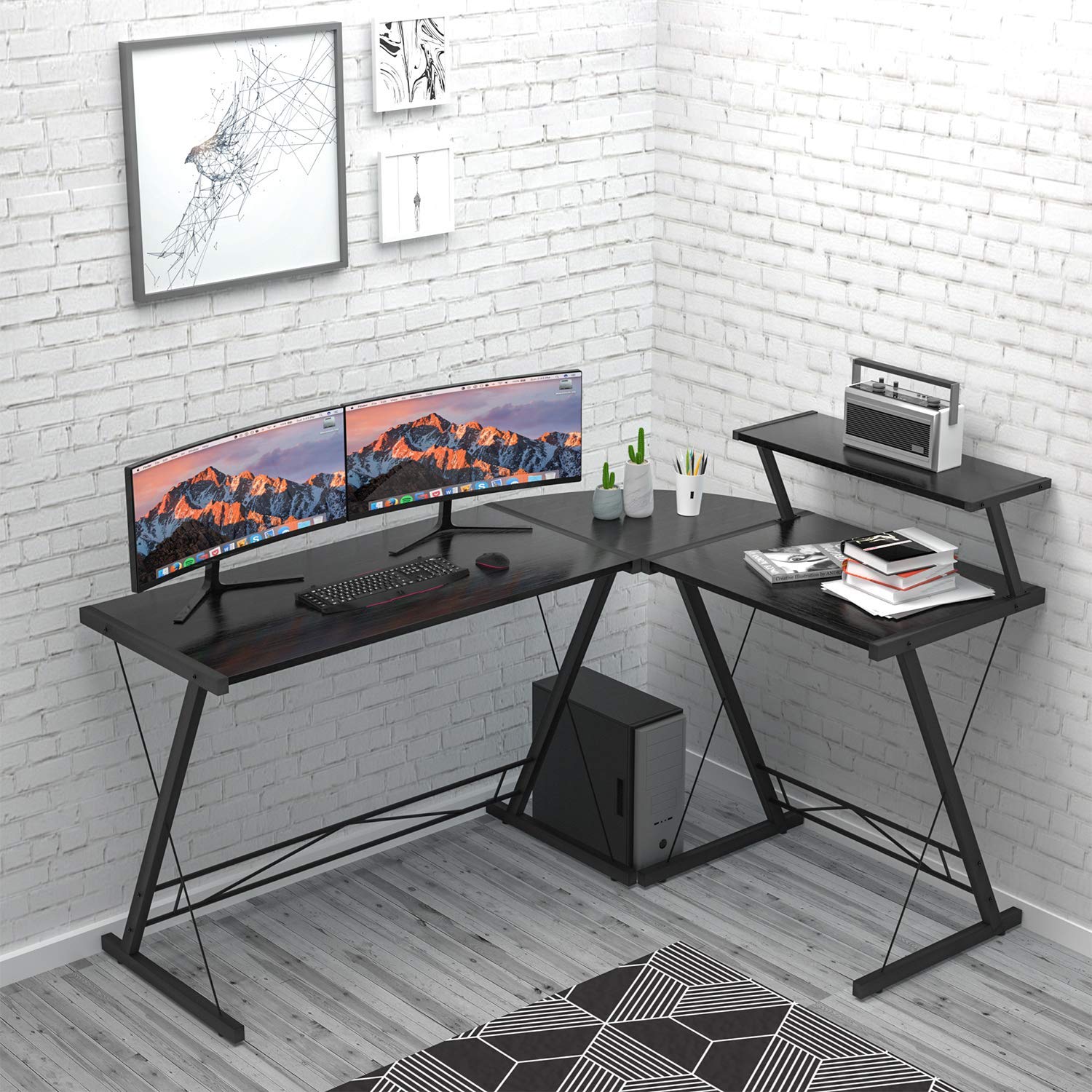 Escritorio gaming en forma de L, para la casa o la oficina, escritorio de  computadora con esquina redonda y con soporte grande para el monitor